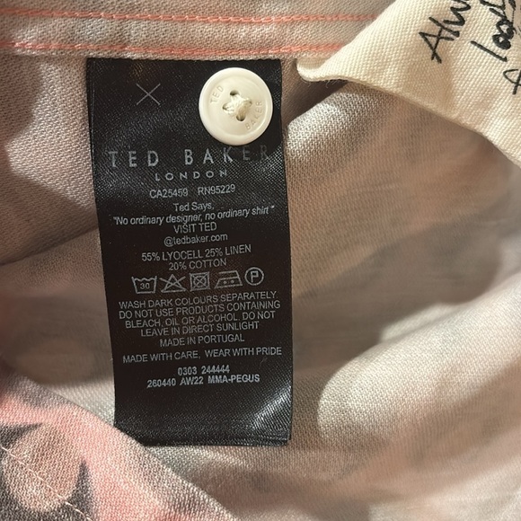 Ted Baker Pegus Retro Spot Print Linen-Blend Button Down Shirt XL Pink - Picture 4 of 8